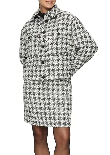 s.Oliver Gemusterte Bouclé-Jacke schwarz 38 - Funktionsjacke mit relaxter Passform, wärmend und leicht gefüttert, ideal für stilbewusste Frauen, die Komfort und Eleganz schätzen.