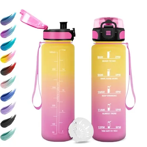 KollyKolla Trinkflasche 500ml, Wasserflasche mit Filte, Sport Trinkflaschen Kohlensäure Geeignet, mit Zeitmarkierungen, Auslaufsicher für Picknick, Schule, Junge, Mädchen, Büro