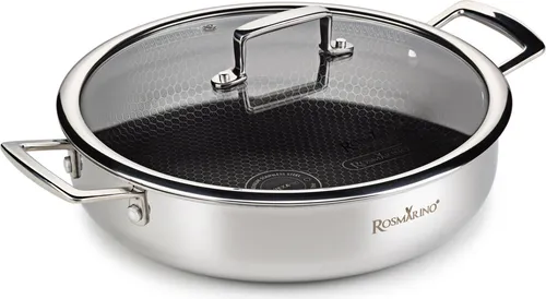 ROSMARINO 2tlg. Set: Bratpfanne ''Hexapro'' - Ø 28 cm - Pfannen-Set mit langlebiger Antihaftbeschichtung und Glasdeckel, ideal für gesundes Kochen und induktionsgeeignet.