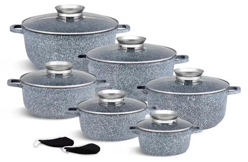 Elegantes 12-teiliges Topfset mit Glasdeckeln in Grau