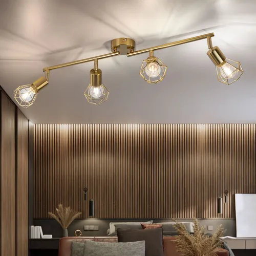 Luxuriöse Deckenleuchte 4-flammig in Gold, bewegliche Spots von Globo