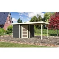 Karibu Holz-Gartenhaus Linköbing Terragrau - Modernes Pultdach - Holz-Gartenhaus mit 11,18 m² Fläche, ideal für die Aufbewahrung von Gartenutensilien. Das robuste Steck- & Schraubsystem ermöglicht einfache Montage und langlebige Nutzung.