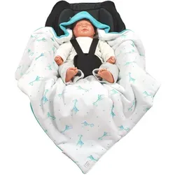 Einschlagdecke Sommer türkis/Giraffe - Babydecken für warme Tage, ideal zur Temperaturregulierung in der Babyschale und schont den Schlaf deines Kindes – passend für alle gängigen Schalen mit 3-Punkt-Gurtsystem.