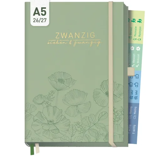 Business-Timer Deluxe 2026/2027 - 17 Monate A5 Green Poppy - Praktischer Taschenkalender für 17 Monate (August 2026 - Dezember 2027) im DIN A5 Format. Ideal für die optimale Planung mit 240 Seiten und einer übersichtlichen Wochenansicht. Perfekt für den geschäftlichen Einsatz.