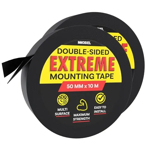 MMOBIEL 50mm Doppelseitiges, Stark Klebend Klebeband [2 Pack] für Montage im Innenbereich, Dekoration, Haus, Büro, Teppichbefestigung, LED-Streifenleuchten usw. - 10m Lange Rolle