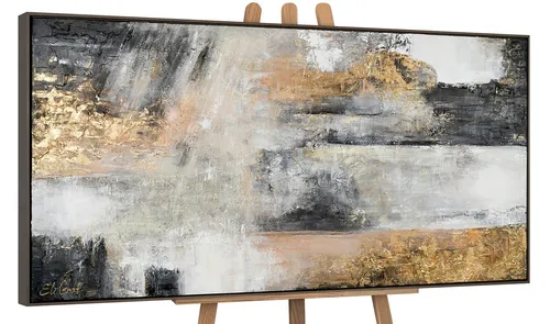 YS-Art Gemälde Farbmagie, Leinwndbild Frau vorm Spiegel mit Rahmen