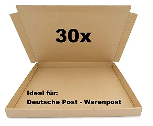 30x SAD Warenpostkartons 350x250x30mm Karton für Warenpost International XS geeignet - DIN A4 Format - Briefkartons - Deutsche Post Karton - leicht & stabil