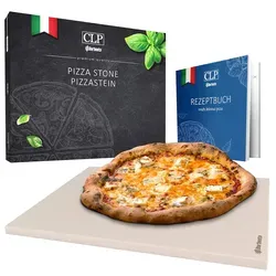 CLP Pizzastein eckig aus Cordierit 38x30 cm mit Rezeptbuch - Pizzastein für Backofen & Grill – ideal für knusprige Pizzen wie vom Italiener, inklusive Rezeptbuch und vielseitig einsetzbar für Pizza, Brot und Flammkuchen.
