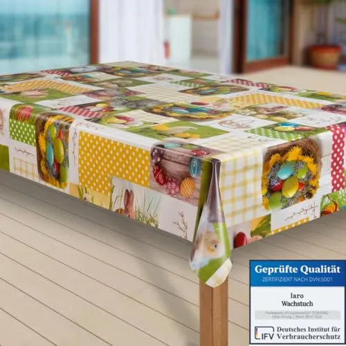 laro Wachstuch-Tischdecke Abwaschbar Garten-Tischdecke Wachstischdecke PVC Plastik-Tischdecken Eckig Meterware Wasserabweisend Abwischbar |52|, Muster:Ostern Eier Bunt, Größe:118x280