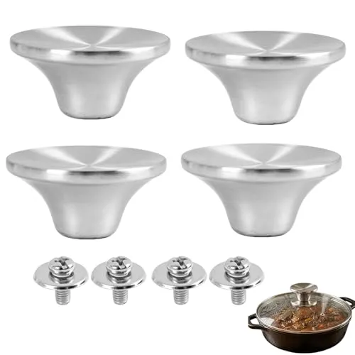 Stück Topfdeckelgriff Edelstahl Ersatz Knopf Set, hitze rostbeständig, Universal Deckelknauf für Glasdeckel, Kasserollen, Bratpfannen, inkl. Schrauben & Silikonpads - einfache Montage 4