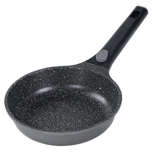 STONELINE SMART Bratpfanne 20 cm, kleine Pfanne Aluguss, Abnehmbarem Griff, Pfanne Induktion, Alle Herdarten, Antihaftbeschichtet mit echten Steinpartikeln, Grau