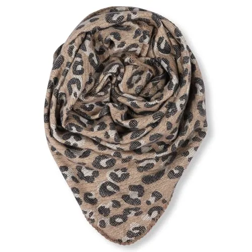 malito - Damen Modeschal - weicher Dreiecksschal Unifarben & Leo Print - langer flauschiger XXL Winterschal S601 - (Leo Fango)