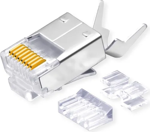 ROLINE Modular Plug geschirmt Kat.6 - 10 Stück, grau, kompakte Kurzbauform für zuverlässige Netzwerkverbindungen