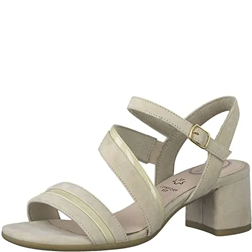 Tamaris Riemchensandalette aus Leder/Textil in Beige, Größe 37 - Elegante Sandalen für den Alltag, mit 5 cm Blockabsatz und offenem Zehenbereich. Ideal für einen lässigen Look und bequemes Tragen.