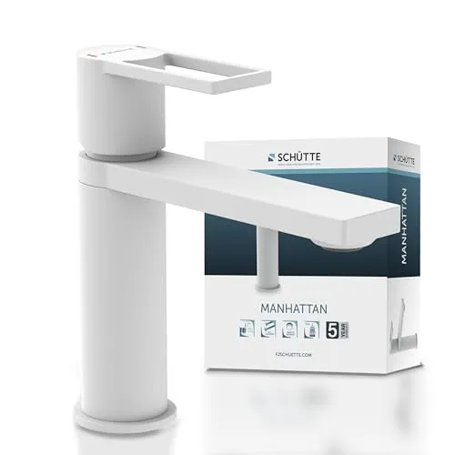 MANHATTAN Waschtischarmatur Weiß matt – Hochwertige Badarmatur - Bad- & Duscharmaturen mit Wasser- und Energiesparfunktion. Die geräuscharme Qualitäts-Kartusche sorgt für Sicherheit und Langlebigkeit. Einfache Montage mit vollständigem Montageset und bebilderter Anleitung.