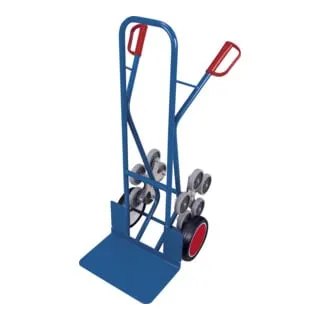 VARIOfit Treppenkarre 200kg Tragkraft - Sackkarren mit großer Schaufel und 2 fünfarmigen Radsternen für gleichmäßiges Abrollen. Ideal für schwere Lasten bis 200kg, robust und langlebig dank pulverbeschichteter Stahlkonstruktion.
