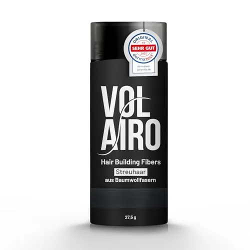 Volairo Streuhaar zur Haarverdichtung - Schwarz - 27,5g Schütthaar für volleres Haar mit natürlichem Ergebnis bei lichter werdendem Haar für Männer und Frauen