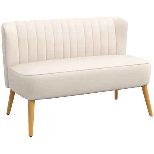 HOMCOM 2-Sitzer Loveseat, Cremeweiß - Elegantes Doppelsofa mit Leinenoptik und stabilen Holzbeinen, ideal für Wohnräume. Hoher Sitzkomfort durch Schaumstoffpolsterung und bis zu 150 kg Belastbarkeit.