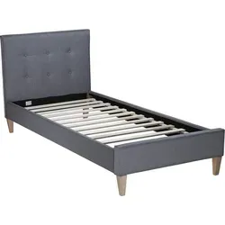 Homestyle4u 1986 Polsterbett 90x200 - Grau - Betten: Stilvolles Polsterbett mit komfortabler Liegefläche, gepolstertem Kopfteil und stabilem Holzrahmen für erholsame Nächte.