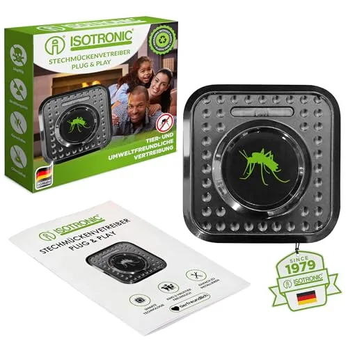 ISOTRONIC Mückenschutz Insektenschutzgerät 230V - Effektive Mückenabwehr ohne Chemie für Räume bis 30 qm. Einfach in die Steckdose stecken und störende Töne für Mücken aktivieren. Ideal für Schlafzimmer und geschützte Außenbereiche.