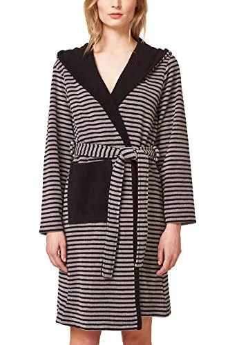 Esprit Bademantel Striped Anthracite mit Kapuze – Bequem & Stilvoll - Langanhaltender Komfort mit diesem grauen Bademantel aus 80% Baumwolle. Mit Kapuze, Gürtel und praktischen Taschen ideal für entspannte Stunden zu Hause.