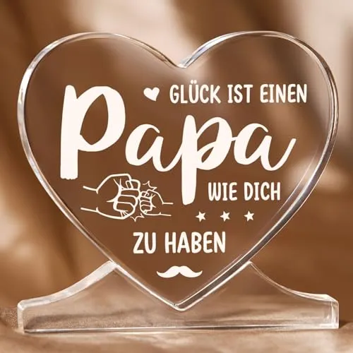 Niyewsor Papa Geschenk Geburtstag Weihnachten, Herzförmiges Acryl-Plakette Dekoration - Geschenke für Papa von Tochter Sohn, Bester Papa Geschenke für zum Weihnachten, Vatertag
