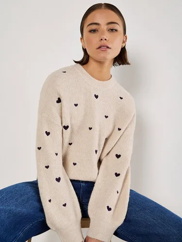 Apricot Strickpullover Strickpullover mit aufgestickten Herzen