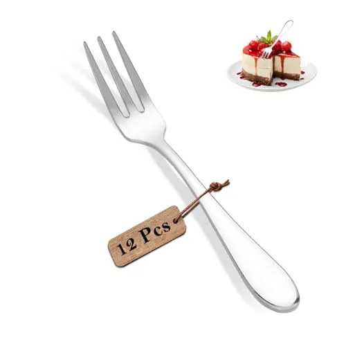 Reton 12-teiliges Set mit 3-zinkigen Dessertgablen für Kuchen oder Obst und Dessert- oder Teelöffeln, Besteck, Küchenzubehör, für Hochzeit, Party, 13 cm, edelstahl, 12 forks