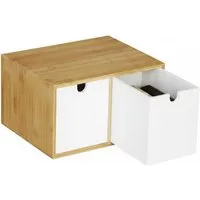 Relaxdays Schreibtisch Organizer Bambus MDF Weiß 2 Schubladen 14,5 cm x 24,5 cm x 20 cm 1,8 kg