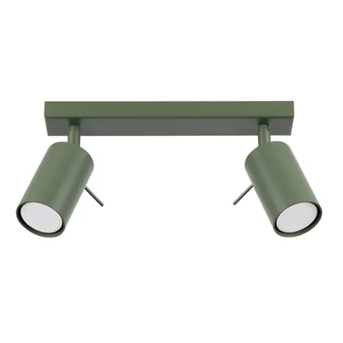 SOLLUX lighting Deckenlampe 2 Flammig Olivgrün - Stilvolle Deckenleuchte aus hochwertigem Stahl mit zwei Lichtquellen für gleichmäßige Beleuchtung, ideal für Wohnzimmer und Büros. Kompakt (30x6x17 cm) und einfach zu installieren.