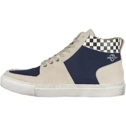 Helstons Grandprix Motorradschuhe, blau-beige, Größe 43 für Männer - Motorradstiefel aus hochwertigem Rindsleder mit Knöchelschutz, ideal für Sicherheit und Stil auf jeder Fahrt.