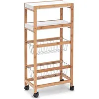 Zeller Present Küchenwagen Bamboo - Praktischer Ordnungswagen - Ordnungswagen aus Bambus mit vier Ablagemöglichkeiten, rollbar und ideal für die Küche. Pflegeleicht und modern in naturfarben/weiß.