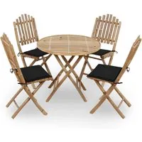 vidaXL 5-tlg. Garten-Essgruppe mit Kissen Klappbar Bambus - Gartenmöbel-Set aus robustem, witterungsbeständigem Bambus. Klappbares Design für einfache Lagerung und wasserfeste Kissen für zusätzlichen Komfort beim Essen im Freien.