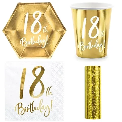 Playflip Party Geschirr 18. Geburtstag Gold Partyset Einweggeschirr 18 Jahre Teller Becher Servietten