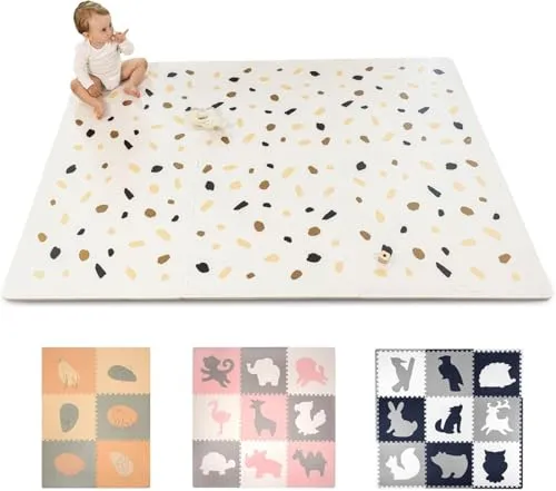 Stylische Puzzlematte Baby 1,8 x 1,2 m Konfetti – 20% dicker & weicher - Puzzlematten für Kinder – Extra große, schadstofffreie Krabbelmatte aus 6 XXL-Platten (60x60cm), ideal für Sicherheit und Komfort beim Spielen.