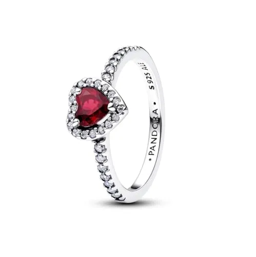PANDORA Ring Fuchsiafarbenes Herz in 925 Sterling Silber, Damen Ring mit Pavé Strahlenkranz, Größe: 54 - Verleihe deinem Look mit diesem eleganten Ring im Herzdesign einen romantischen Akzent. Aus hochwertigem 925 Sterling Silber gefertigt, funkelt er durch den erhabenen Fuchsia-Kristall und Cubic Zirkonia.