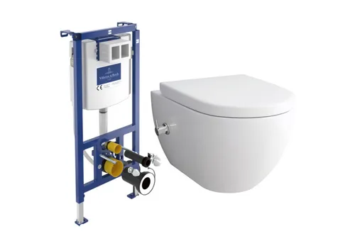 Alpenberger Dusch-WC Set Komplett mit Villeroy & Boch Spülkasten - Modernes Dusch-WC mit seitlicher Armatur für persönliche Hygiene. Spülrandlose Keramik sorgt für einfache Reinigung. Softclose-Sitz für Komfort und Hygiene. Wählen Sie zwischen verschiedenen Set-Kombinationen.
