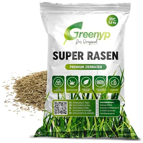 Greenyp® Super Rasen I sattgrüner Premium Zierrasen Nachsaat I Traumrasen Grassamen Rasensamen Rasensaat Gras besonders dichtwachsend 0,8kg für 35m²