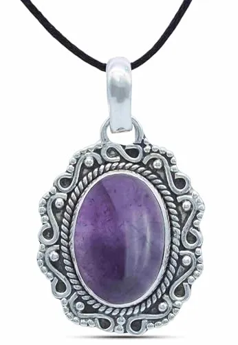 mantraroma Kettenanhänger 925 Silber Amethyst lila Stein Edelstein Damen Sterling Silber Halskette Anhänger Geschenk (MAH-106-01)