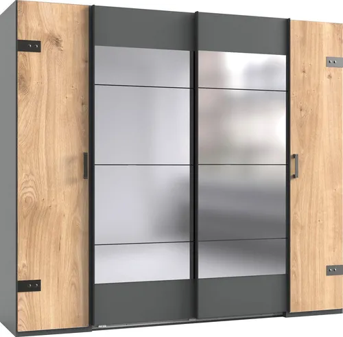 Dreh- und Schwebetürenschrank Stockholm mit Spiegel in grau von Wimex