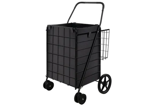 COSTWAY Klappbarer Einkaufstrolley mit Oxford-Tasche – 40kg belastbar - Praktischer Einkaufstrolley mit Jumbo-Größe und zusätzlichem Korb für optimale Organisation. Robuste Konstruktion, platzsparend zusammenklappbar und ideal für vielseitige Anwendungen von Einkäufen bis Wäsche.