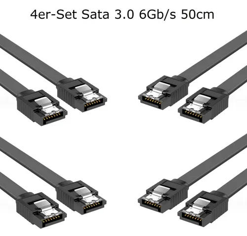 4x SATA Kabel Schwarz 50cm SATA III 3 6 Gbit/s 0,5m SSD Festplatte HDD