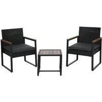 MCW Poly-Rattan Gartenlounge-Set Schwarz - Elegantes Gartenmöbel-Set mit 2 Stühlen und Tisch aus robustem Polyrattan und Akazienholz. Wasserabweisende, abnehmbare Bezüge für einfache Pflege. Ideal für entspannte Stunden auf Terrasse oder Balkon.