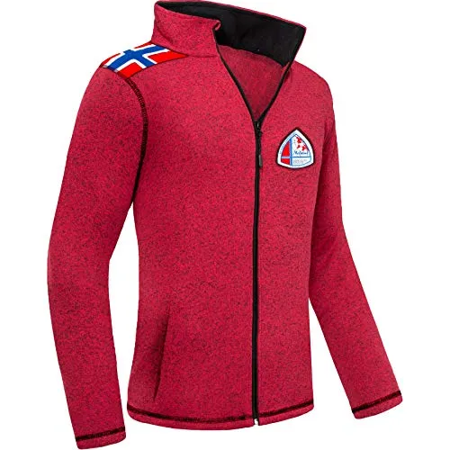 Nebulus Herren Fleecejacke NORSKY, warme Fleece Jacke, mit langem Full-Zip Reißverschluss, rot meliert - L