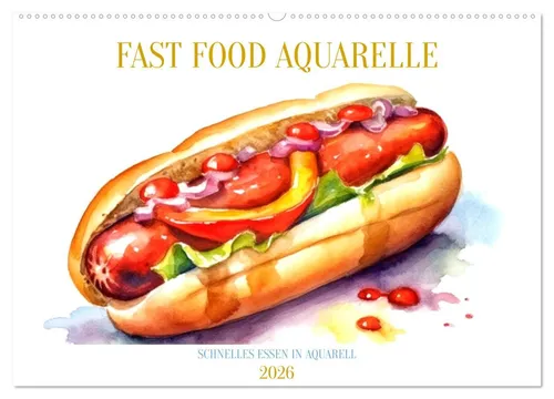 CALVENDO Wandkalender FAST FOOD AQUARELLE (Wandkalender 2026 DIN A2 quer), CALVENDO Monatska
