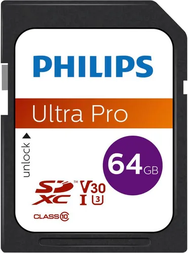Philips SDXC Karte 64GB Speicherkarte UHS-I U3 V30 A1 Class 10 Speicherkarte