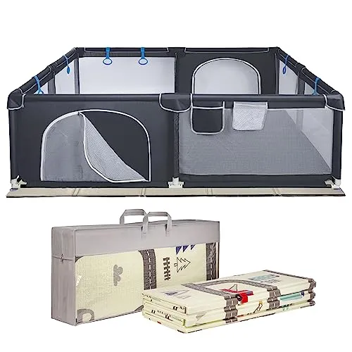 ONVAYA Laufgitter für Babys - Sicherer Spielbereich - Laufgitter 160 x 200 cm mit faltbarer Spielmatte, stabiler Rahmen aus Schaumstoff und Edelstahl für maximale Sicherheit. Ideal für die sichere Spielumgebung Ihres Kindes.