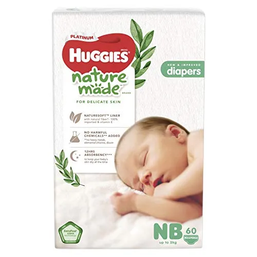 Huggies Platinum Naturemade Tape Windeln für Neugeborene, 60 Stück