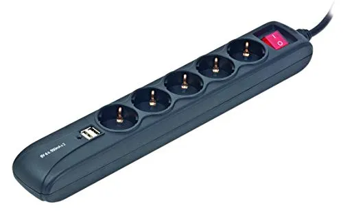 Gembird SPG5-U2-5 5-Fach Steckdosenleiste mit intergriertem USB-Ladegerät, schwarz
