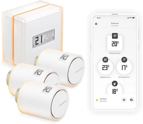 Netatmo NBU-NTH-NAV-EU Intelligent Thermostat + 3 Thermostat Heads WiFi Remote